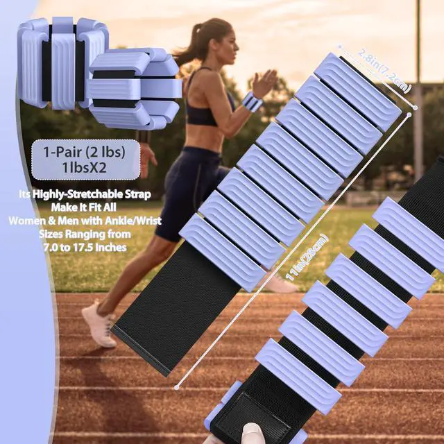 Alt view image 6 of 6 - Pilates Wrist and Ankle Weights for Women - Adjustable Weighted Bangles for Men, 2 lbs Weighted Arm Bands Foot Leg Weights for Walking, Yoga, Training, Exercise, Running, Set of 2 (1LB Each) (Blue)