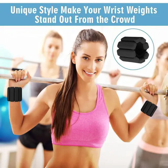 Alt view image 2 of 7 - MESUADESI Wrist Weights Set of 2, Wearable Wrist Ankle Weights for Women & Men, Silicone Weighted Bangles Adjustable Arm and Leg Weights for Walking Yoga Pilates Running Dance Gym 2lbBlack