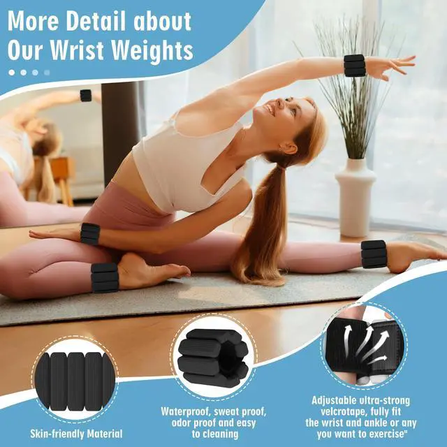 Alt view image 4 of 7 - MESUADESI Wrist Weights Set of 2, Wearable Wrist Ankle Weights for Women & Men, Silicone Weighted Bangles Adjustable Arm and Leg Weights for Walking Yoga Pilates Running Dance Gym 2lbBlack
