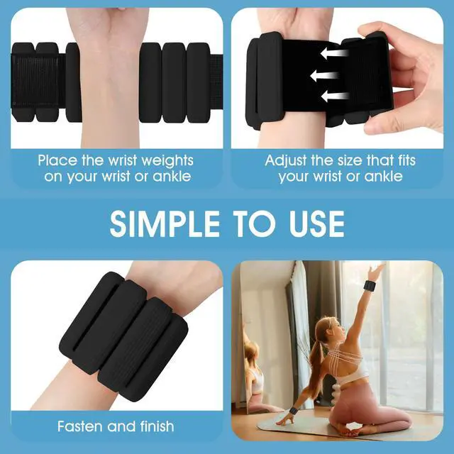 Alt view image 6 of 7 - MESUADESI Wrist Weights Set of 2, Wearable Wrist Ankle Weights for Women & Men, Silicone Weighted Bangles Adjustable Arm and Leg Weights for Walking Yoga Pilates Running Dance Gym 2lbBlack