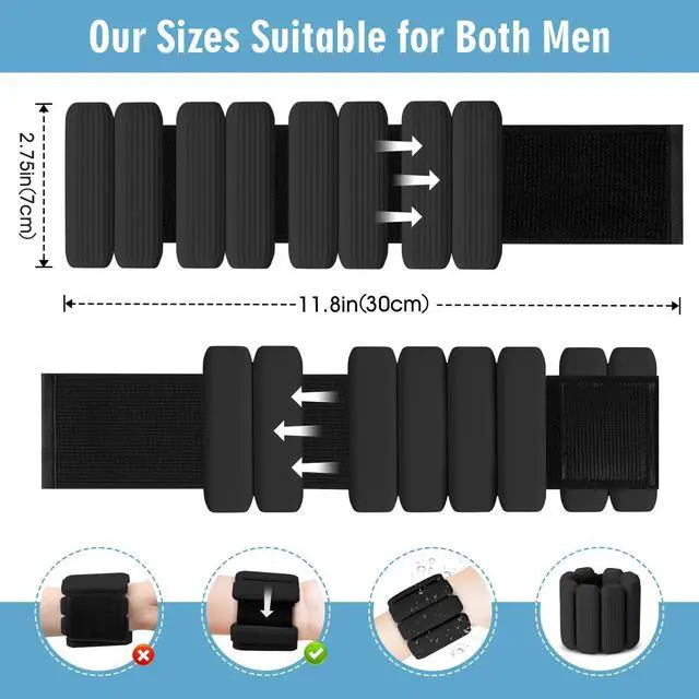 Alt view image 5 of 7 - MESUADESI Wrist Weights Set of 2, Wearable Wrist Ankle Weights for Women & Men, Silicone Weighted Bangles Adjustable Arm and Leg Weights for Walking Yoga Pilates Running Dance Gym 2lbBlack