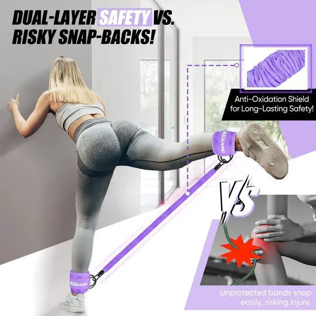 Alt view image 2 of 7 - KUZARO Ankle Resistance Bands with Cuffs, Ankle Weights Bands for Working Out, Women Leg and Glutes Workout Equipment, Exercise Bands for Kickbacks, Butt and Booty Trainer, Home Gym Fitness Equipment