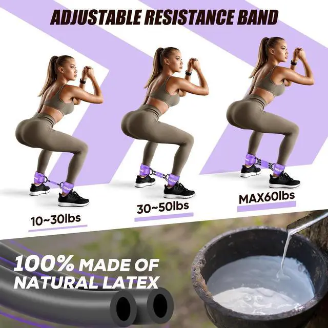 Alt view image 5 of 7 - KUZARO Ankle Resistance Bands with Cuffs, Ankle Weights Bands for Working Out, Women Leg and Glutes Workout Equipment, Exercise Bands for Kickbacks, Butt and Booty Trainer, Home Gym Fitness Equipment
