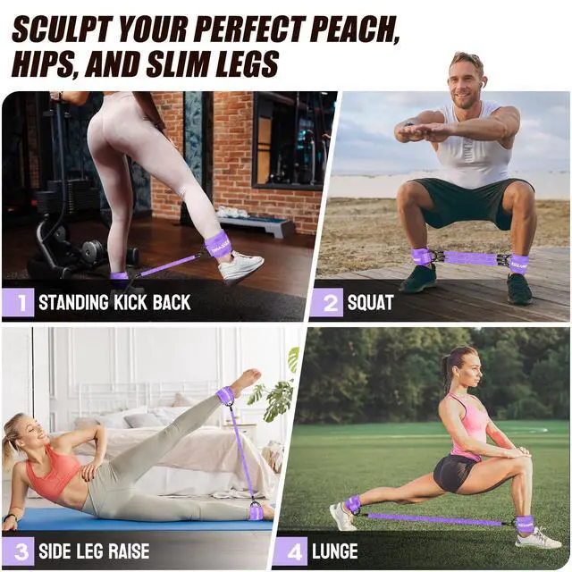 Alt view image 6 of 7 - KUZARO Ankle Resistance Bands with Cuffs, Ankle Weights Bands for Working Out, Women Leg and Glutes Workout Equipment, Exercise Bands for Kickbacks, Butt and Booty Trainer, Home Gym Fitness Equipment