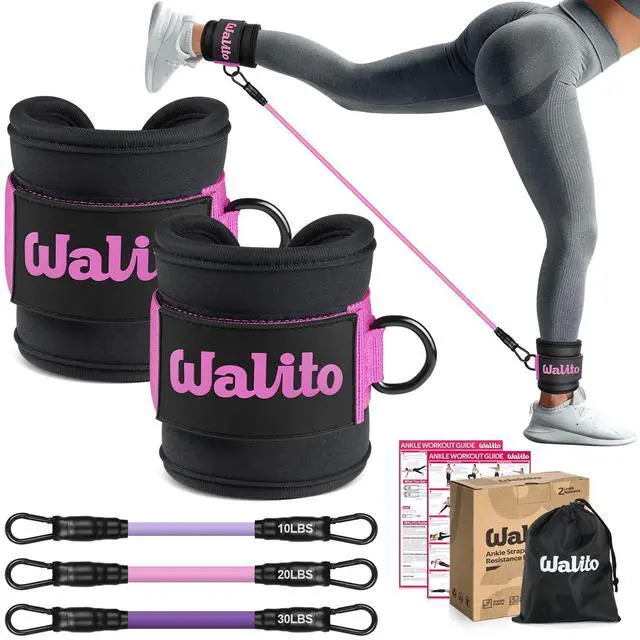 Main image of WALITO Ankle Resistance Bands with Cuffs, Ankle Bands for Working Out, Ankle Straps for Women, Exercise Bands for Legs and Butt, Booty Workout Equipment for Kickbacks Hip Fitness Training