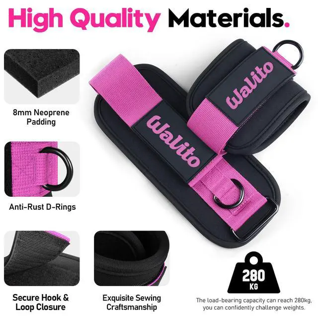 Alt view image 2 of 7 - WALITO Ankle Resistance Bands with Cuffs, Ankle Bands for Working Out, Ankle Straps for Women, Exercise Bands for Legs and Butt, Booty Workout Equipment for Kickbacks Hip Fitness Training