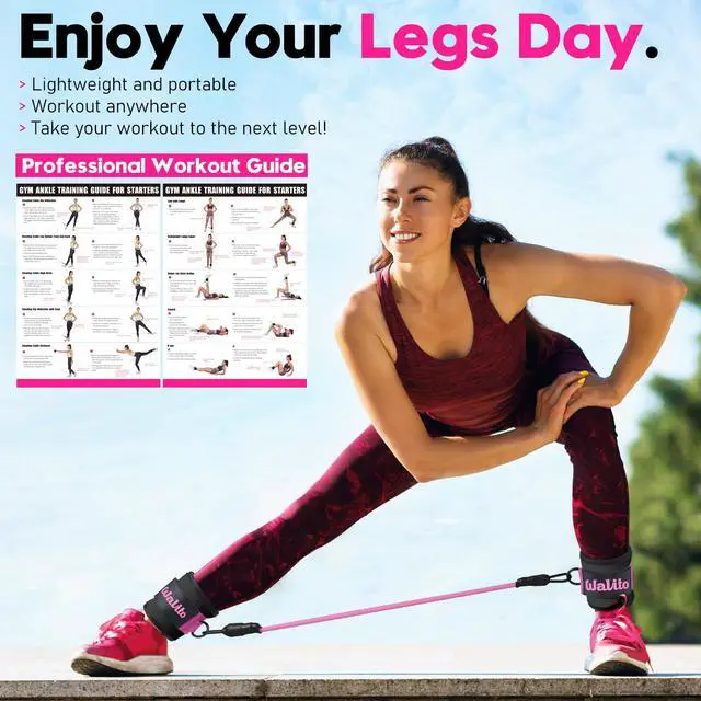 Alt view image 5 of 7 - WALITO Ankle Resistance Bands with Cuffs, Ankle Bands for Working Out, Ankle Straps for Women, Exercise Bands for Legs and Butt, Booty Workout Equipment for Kickbacks Hip Fitness Training