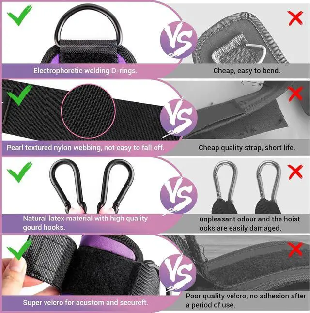 Alt view image 3 of 7 - Ankle Resistance Bands with Cuffs, Ankle Bands for Working Out, Kickbacks Hip, Leg Glute Exercise Equipment with Training Poster, Resistance Workout Equipment for Women(Purple)
