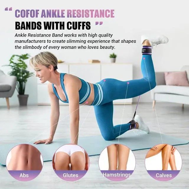 Alt view image 5 of 7 - Ankle Resistance Bands with Cuffs, Ankle Bands for Working Out, Kickbacks Hip, Leg Glute Exercise Equipment with Training Poster, Resistance Workout Equipment for Women(Purple)