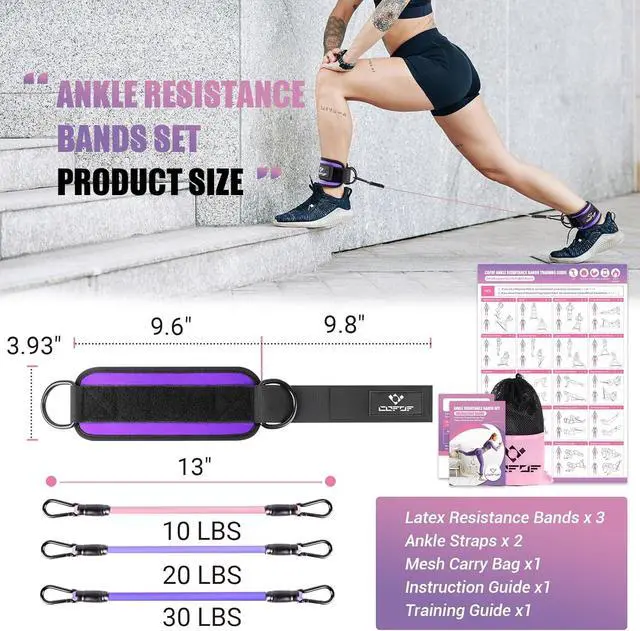 Alt view image 4 of 7 - Ankle Resistance Bands with Cuffs, Ankle Bands for Working Out, Kickbacks Hip, Leg Glute Exercise Equipment with Training Poster, Resistance Workout Equipment for Women(Purple)