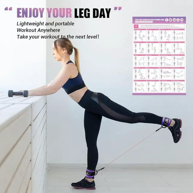 Alt view image 7 of 7 - Ankle Resistance Bands with Cuffs, Ankle Bands for Working Out, Kickbacks Hip, Leg Glute Exercise Equipment with Training Poster, Resistance Workout Equipment for Women(Purple)