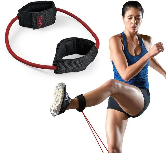 Main image of SPRI Xercuff Leg Resistance Band Exercise Cord with Non-Slip Padded Ankle Cuffs, Red, Medium