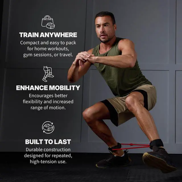 Alt view image 3 of 6 - SPRI Xercuff Leg Resistance Band Exercise Cord with Non-Slip Padded Ankle Cuffs, Red, Medium