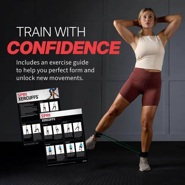 Alt view image 6 of 6 - SPRI Xercuff Leg Resistance Band Exercise Cord with Non-Slip Padded Ankle Cuffs, Red, Medium