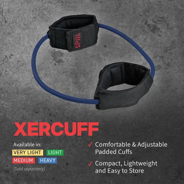 Alt view image 4 of 6 - SPRI Xercuff Leg Resistance Band Exercise Cord with Non-Slip Padded Ankle Cuffs, Red, Medium