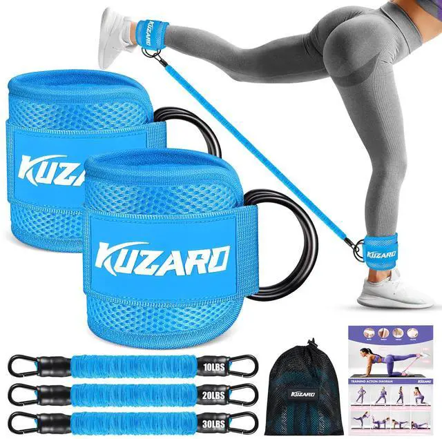 Main image of KUZARO Ankle Resistance Bands with Cuffs, Ankle Weights Bands for Working Out, Women Leg and Glutes Workout Equipment, Exercise Bands for Kickbacks, Butt and Booty Trainer, Home Gym Fitness Equipment