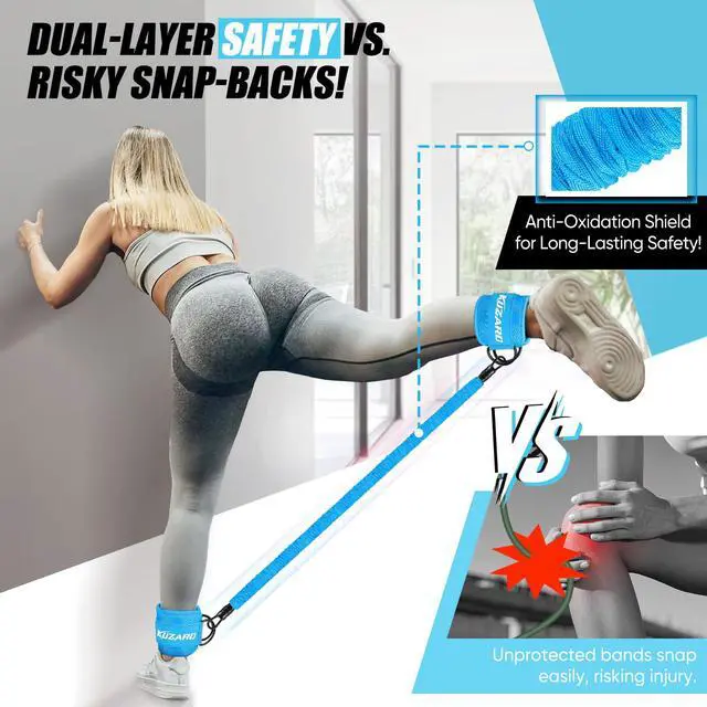Alt view image 2 of 7 - KUZARO Ankle Resistance Bands with Cuffs, Ankle Weights Bands for Working Out, Women Leg and Glutes Workout Equipment, Exercise Bands for Kickbacks, Butt and Booty Trainer, Home Gym Fitness Equipment