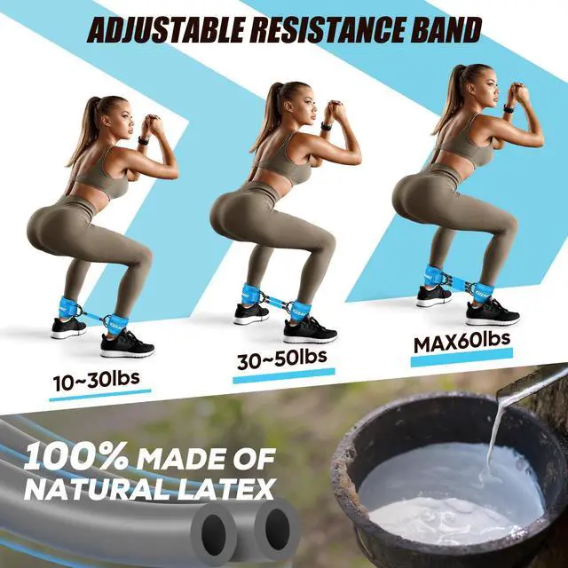 Alt view image 5 of 7 - KUZARO Ankle Resistance Bands with Cuffs, Ankle Weights Bands for Working Out, Women Leg and Glutes Workout Equipment, Exercise Bands for Kickbacks, Butt and Booty Trainer, Home Gym Fitness Equipment