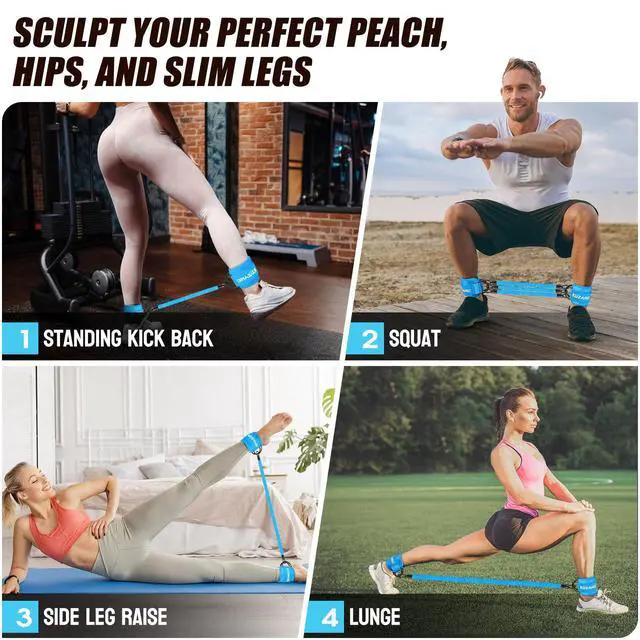 Alt view image 6 of 7 - KUZARO Ankle Resistance Bands with Cuffs, Ankle Weights Bands for Working Out, Women Leg and Glutes Workout Equipment, Exercise Bands for Kickbacks, Butt and Booty Trainer, Home Gym Fitness Equipment