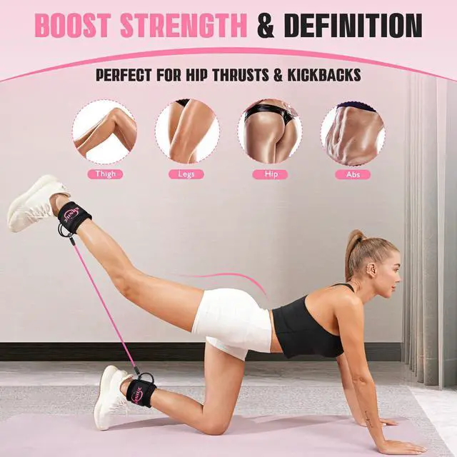 Alt view image 2 of 7 - KRNIUC Ankle Resistance Bands with Cuffs, Resistance Bands for Working Out, Home Gym Workout Equipment for Women, Pilates Exercise, Hip, Leg, Glute Ankle Weights Training- Exercise Guides Included