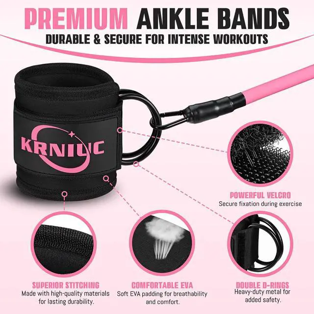 Alt view image 4 of 7 - KRNIUC Ankle Resistance Bands with Cuffs, Resistance Bands for Working Out, Home Gym Workout Equipment for Women, Pilates Exercise, Hip, Leg, Glute Ankle Weights Training- Exercise Guides Included