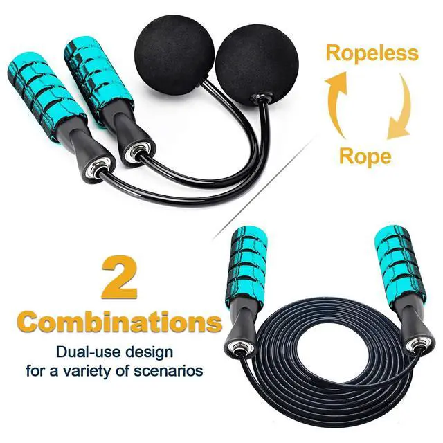 Alt view image 2 of 7 - Coniflor 2-in-1 Cordless Jump Rope with Interchangeable Rope - Tangle-Free Design for woman & man, Ball Bearing & Foam Handles, Fast Cardio Workouts Indoor/Outdoor, Blue
