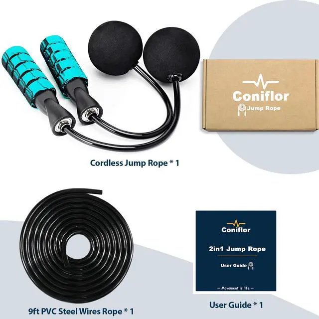 Alt view image 6 of 7 - Coniflor 2-in-1 Cordless Jump Rope with Interchangeable Rope - Tangle-Free Design for woman & man, Ball Bearing & Foam Handles, Fast Cardio Workouts Indoor/Outdoor, Blue