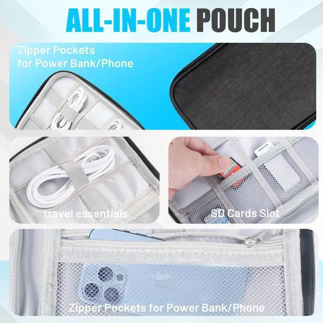 Alt view image 3 of 7 - YONSEN Travel Cable Organizer Bag, Electronics Organizer Tech Pouch with Double Layers for Cords, Chargers, Phone, Earphones, USBs, SD Cards - Travel Essentials Portable Waterproof Tech Pouch