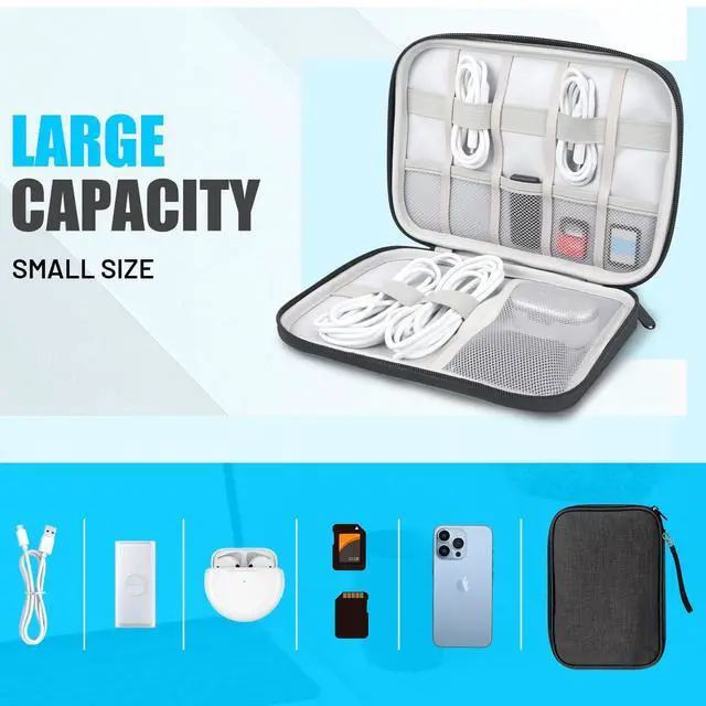 Alt view image 6 of 7 - YONSEN Travel Cable Organizer Bag, Electronics Organizer Tech Pouch with Double Layers for Cords, Chargers, Phone, Earphones, USBs, SD Cards - Travel Essentials Portable Waterproof Tech Pouch