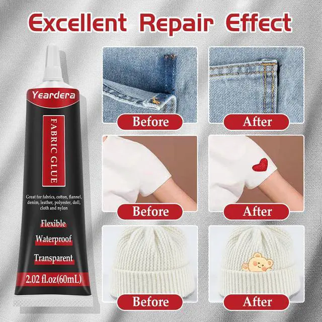 Alt view image 2 of 7 - Yeardera Fabric Glue, Permanent, Clear, Washable Adhesive for Clothing, Patches, Leather, Cotton, Denim, Polyester, Flannel, and All Fabrics