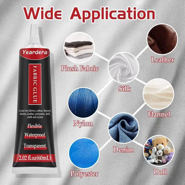 Alt view image 3 of 7 - Yeardera Fabric Glue, Permanent, Clear, Washable Adhesive for Clothing, Patches, Leather, Cotton, Denim, Polyester, Flannel, and All Fabrics