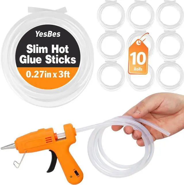 Main image of 10 Pack Long Mini Hot Glue Stick Rolls, 3 FT Long x 0.27" Diameter Glue Sticks for Glue Gun, Perfect Fit for Mini Glue Guns, Widely in Wood, Metal, Glass, Plastic, Floral, Fabric, and More