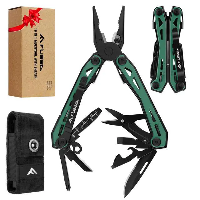 Main image of FLISSA 16-in-1 Multi Tool Pliers, Gifts for Men Dad, Stainless Steel EDC Multitool with Pocket Knife, Belt Clip and Oxford Pouch, Self-locking Multipurpose Utility Multi-Tool for Camping Outdoor