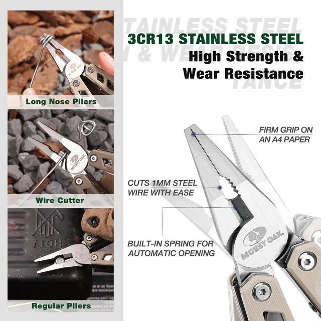 Alt view image 4 of 7 - Multitool, 22-in-1 Stainless Steel Pliers with Screwdriver Sleeve, Desert Steel Handle, Self-locking Knife with Sheath-Perfect for Outdoor, Survival, Camping, Hiking, Simple Repair