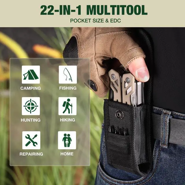Alt view image 7 of 7 - Multitool, 22-in-1 Stainless Steel Pliers with Screwdriver Sleeve, Desert Steel Handle, Self-locking Knife with Sheath-Perfect for Outdoor, Survival, Camping, Hiking, Simple Repair