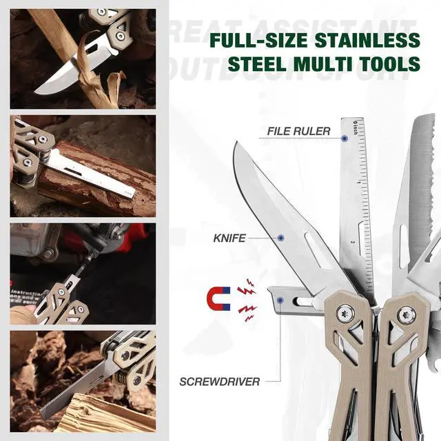 Alt view image 6 of 7 - Multitool, 22-in-1 Stainless Steel Pliers with Screwdriver Sleeve, Desert Steel Handle, Self-locking Knife with Sheath-Perfect for Outdoor, Survival, Camping, Hiking, Simple Repair
