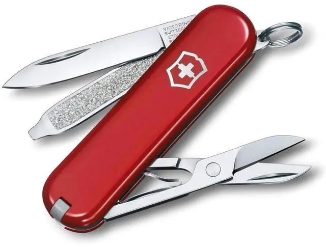 Main image of Victorinox Classic SD Swiss Army Knife, Compact, 7 Functions, Swiss Made Pocket Knife with Small Blade, Screwdriver and Key Ring - Style Icon (Red)