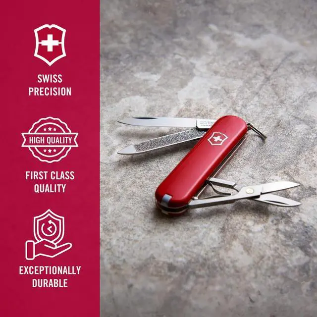 Alt view image 6 of 6 - Victorinox Classic SD Swiss Army Knife, Compact, 7 Functions, Swiss Made Pocket Knife with Small Blade, Screwdriver and Key Ring - Style Icon (Red)