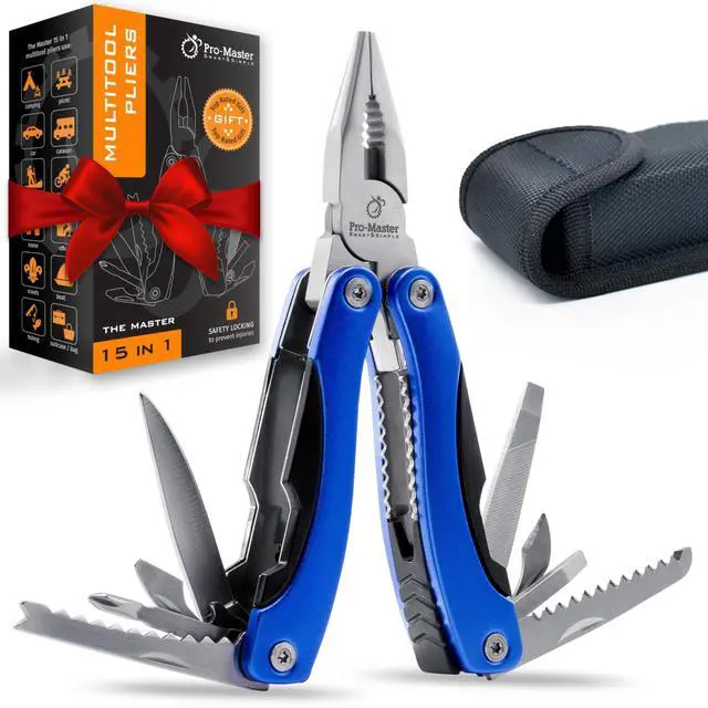 Main image of 15-in-1 Multitool with Safety Locking, Stainless Steel Pocket Knife & Pliers, Compact EDC Multi Tool for Camping, Hiking, Fishing, Outdoors, Survival, Gift for Men, Father, Husband, Boyfriend