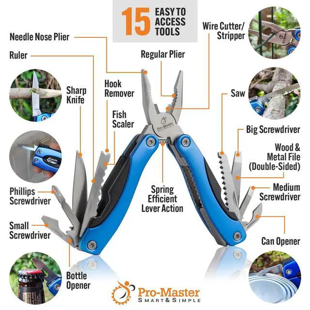 Alt view image 2 of 7 - 15-in-1 Multitool with Safety Locking, Stainless Steel Pocket Knife & Pliers, Compact EDC Multi Tool for Camping, Hiking, Fishing, Outdoors, Survival, Gift for Men, Father, Husband, Boyfriend