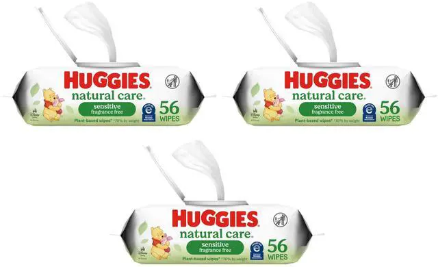 Main image of Huggies Natural Care Sensitive Baby Wipes, Unscented, Hypoallergenic, 99% Purified Water, 1 Flip-Top Pack (56 Wipes Total) (Pack of 3)