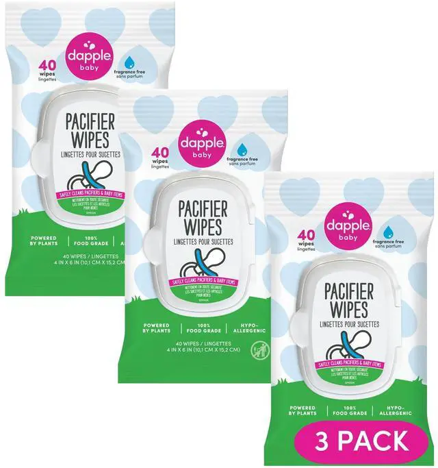 Main image of Dapple Baby Pacifier Wipes for Infants and Toddlers - (3 Pack) 40 Count - Fragrance-Free, Hypoallergenic & Food-Grade - Diaper Bag Essentials