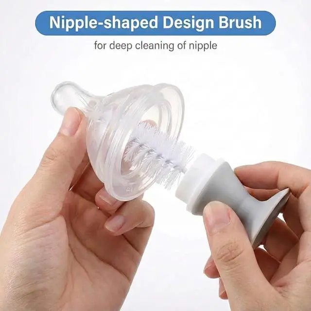 Alt view image 5 of 7 - Ariseno 5-in-1 Baby Bottle Cleaner Set, Including Nylon & Silicone Bottle Brush, Cap, Straw & Nipple Brushes, BPA-Free (Grey)