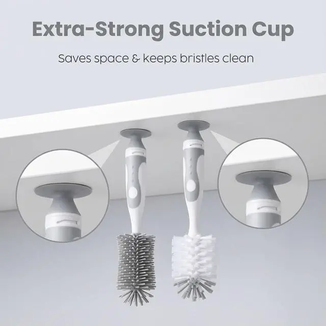 Alt view image 7 of 7 - Ariseno 5-in-1 Baby Bottle Cleaner Set, Including Nylon & Silicone Bottle Brush, Cap, Straw & Nipple Brushes, BPA-Free (Grey)