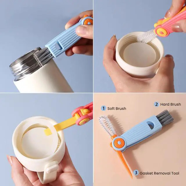 Alt view image 6 of 7 - Ariseno 5-in-1 Baby Bottle Cleaner Set, Including Nylon & Silicone Bottle Brush, Cap, Straw & Nipple Brushes, BPA-Free (Grey)