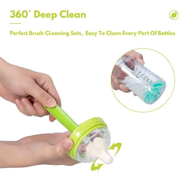 Alt view image 4 of 7 - CAREBABYMORE Baby Bottle Brush with One Base Hidden Nylon Nipple Cleaner, 2 Pcs Sponge Nipple Brushes, 2 Pcs Straw Brushes, Bottle Brush with Nipple Cleaner and Suction Cup (Pink)