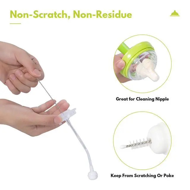 Alt view image 6 of 7 - CAREBABYMORE Baby Bottle Brush with One Base Hidden Nylon Nipple Cleaner, 2 Pcs Sponge Nipple Brushes, 2 Pcs Straw Brushes, Bottle Brush with Nipple Cleaner and Suction Cup (Pink)