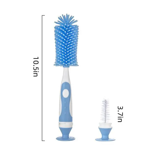 Alt view image 5 of 6 - Chemimoso Multifunctional Cleaning Brush, Baby Bottle Brush, Bottle Brush Cleaner, Rotate The Suction Cup to Obtain The Small Bristle Brushes, Set Z, Blue, Silicone and Nylon Brush