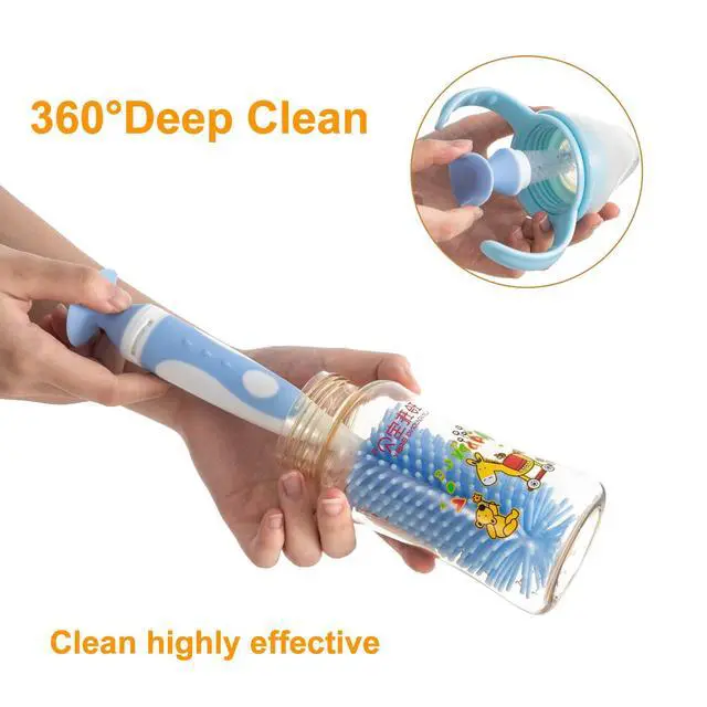 Alt view image 6 of 6 - Chemimoso Multifunctional Cleaning Brush, Baby Bottle Brush, Bottle Brush Cleaner, Rotate The Suction Cup to Obtain The Small Bristle Brushes, Set Z, Blue, Silicone and Nylon Brush