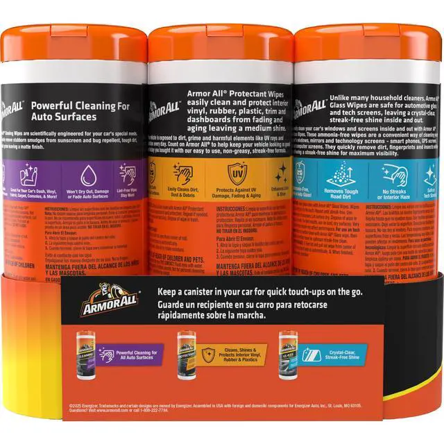 Alt view image 6 of 6 - Car Interior Value Pack, 90 Count, Includes Auto Glass Cleaner, Cleaning Wipes and Protectant Wipes